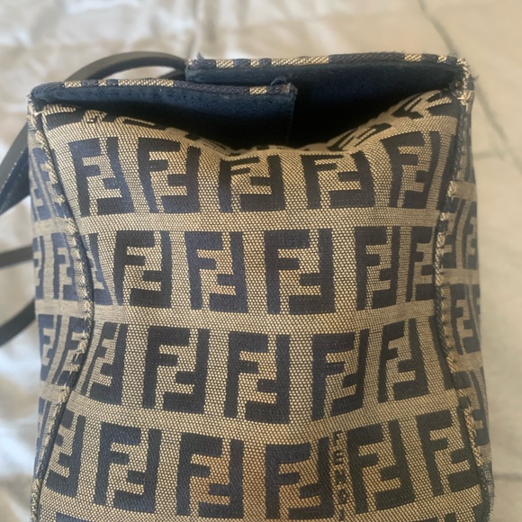 Authentic vintage Fendi Zucchino navy blue leather canvas bag - Picture 8 of 14